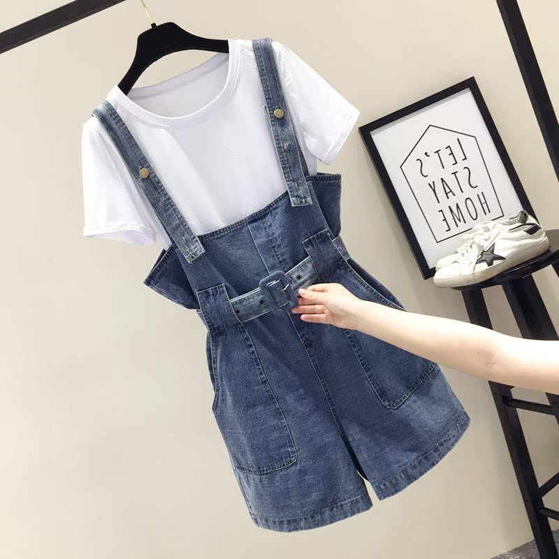 Denim shorts strap 2019 new pattern Add fertilizer XL Korean Edition Easy Show thin Broad leg Conjoined Suspendersin the Women's clothing/Boutique , Jeans  category - from Buy2taobao.com to provide professional Taobao agent buy service