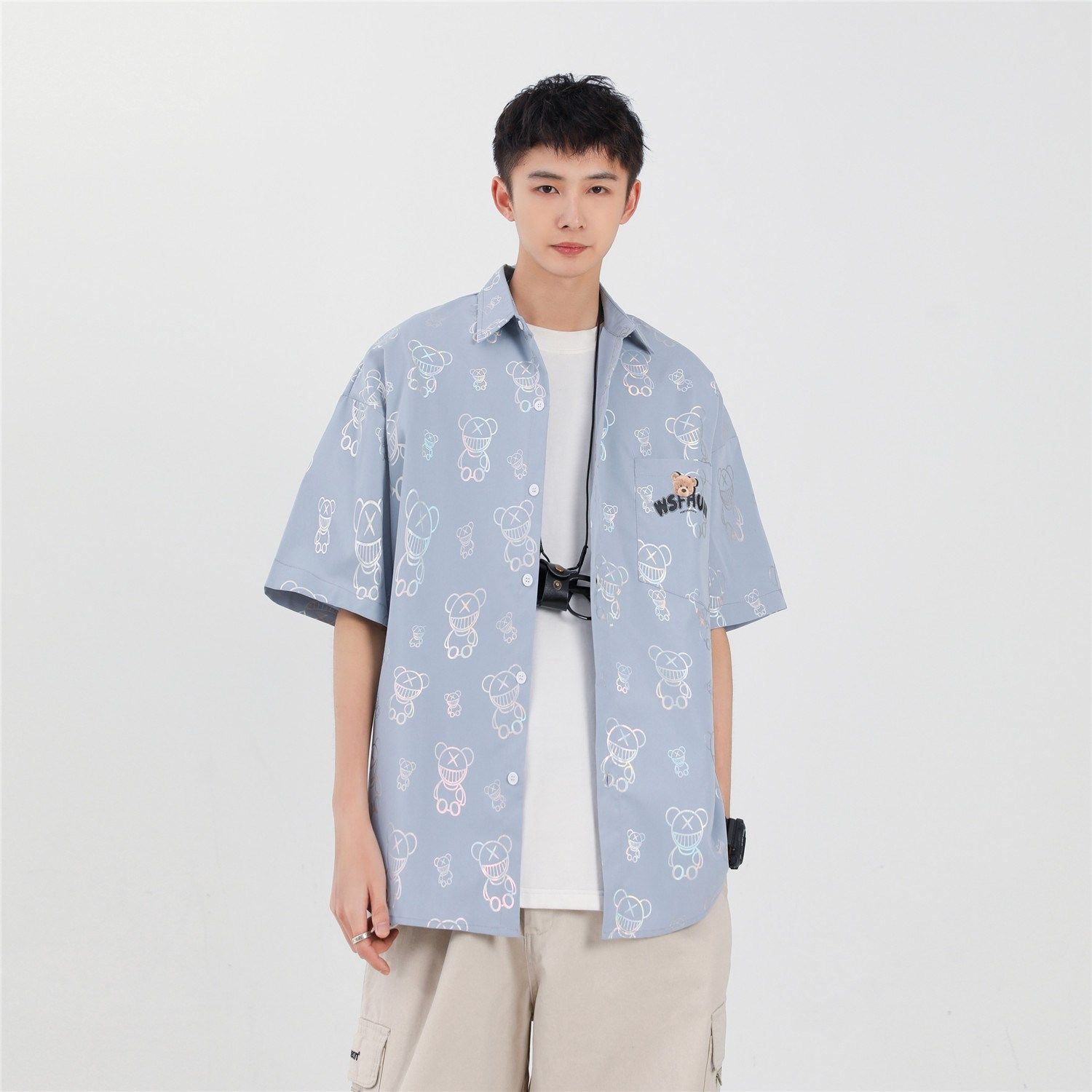休闲男女装新品精品港风衬衣短袖中性风衬衫714-2-C28-p53,男装衬衫,星座1404-2