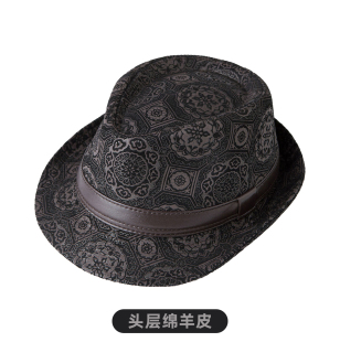 印花绵羊皮男女款 礼帽西部牛仔户外度假登山遮阳真皮平顶骑士帽子