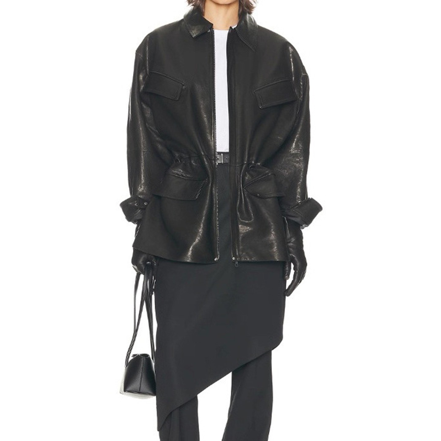 欧美植鞣头层绵羊皮廓形女士皮衣小翻领收腰真皮工装夹克落肩外套,女装/女士精品,皮衣,淘宝优惠券,粉丝福利购,淘宝优惠卷