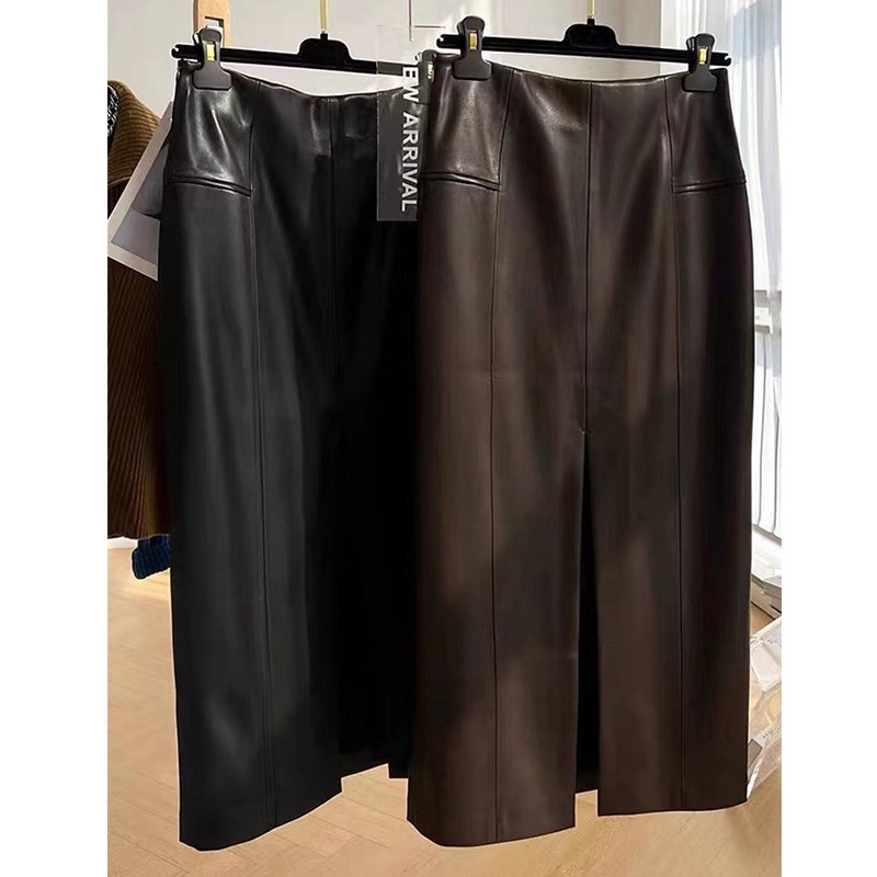 中长款包臀优雅绵羊皮半身裙高腰