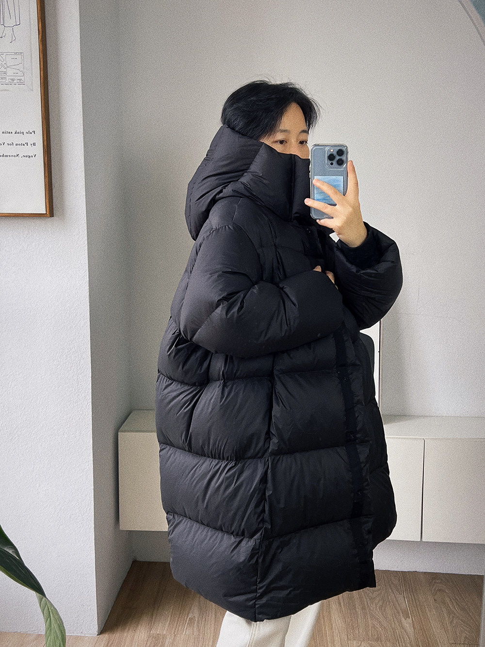 云感巧克力泡芙 高端简奢白鹅绒300g充绒 茧型羽绒服连帽外套