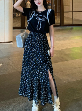 2026夏装胖妹妹大码女洋气印花收腰性感露肩开叉减龄连衣裙20047