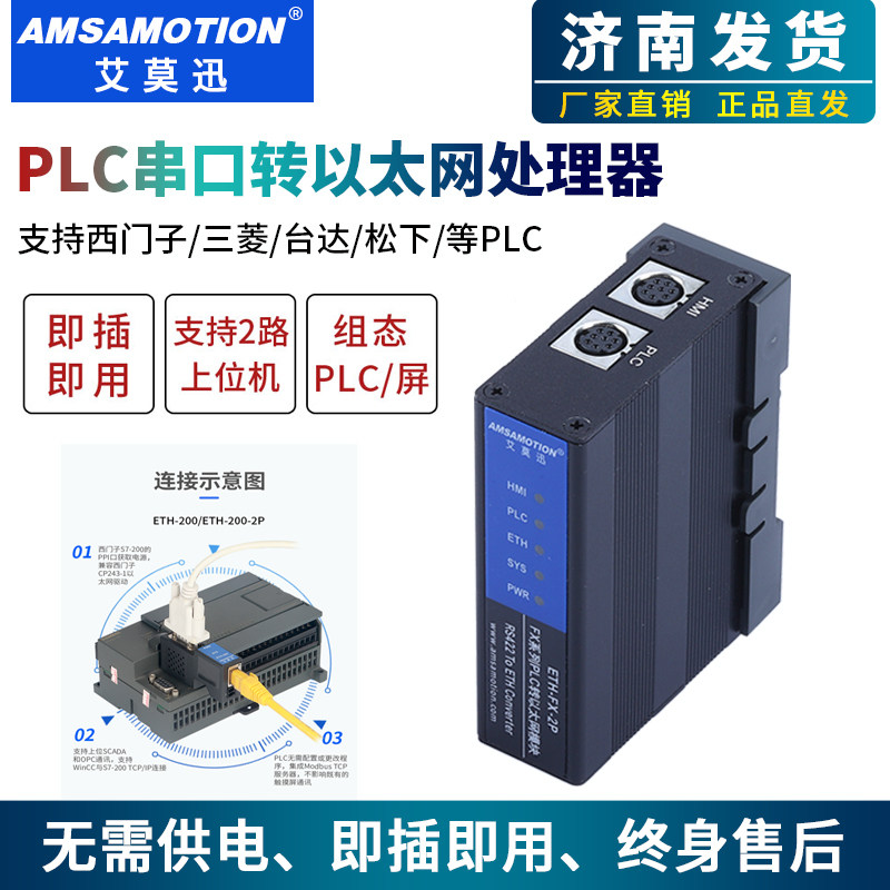 艾莫迅适用于三菱/西门子/台达/松下信捷PLC串口转以太网通讯模块