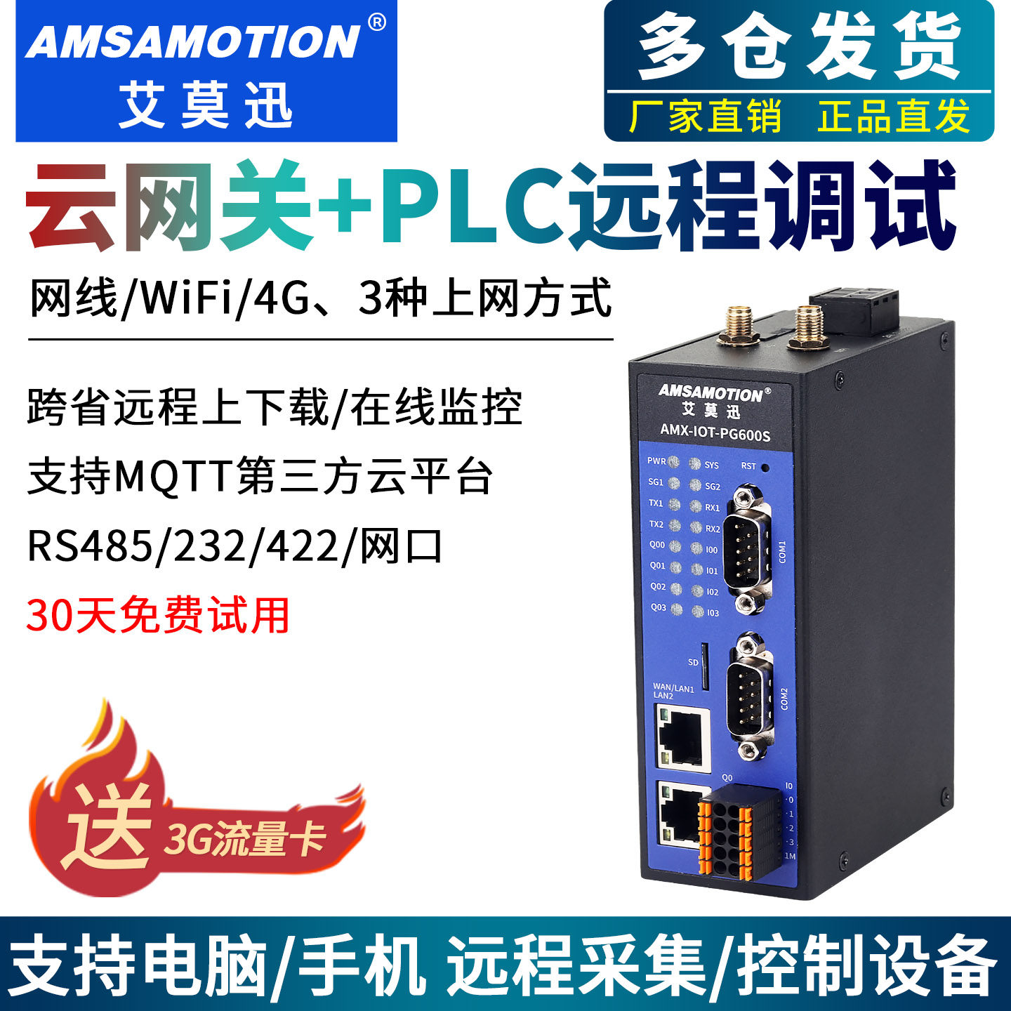 艾莫迅PLC远程控制模块4G物联网网关无线上下载监控通讯编程模块
