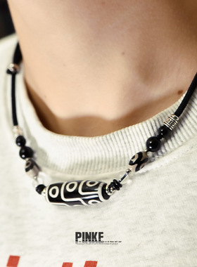 【天尊】西藏九眼天珠吊坠气质锁骨链男项链女可调节气质玛瑙项坠