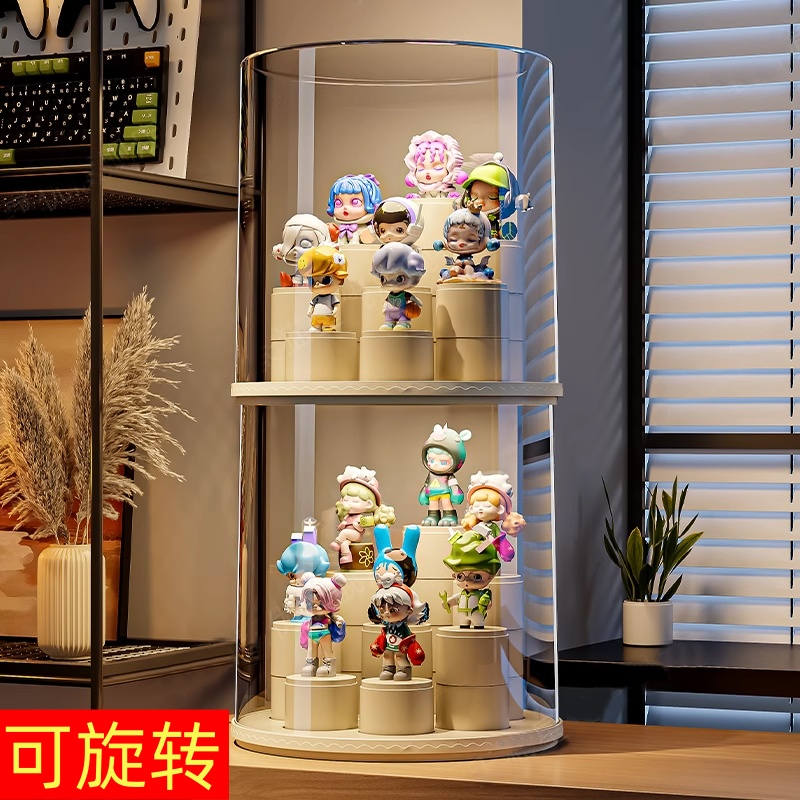 2025新款可旋转积木阶梯手办收纳盒泡泡玛特玩偶展示架透明摆件柜