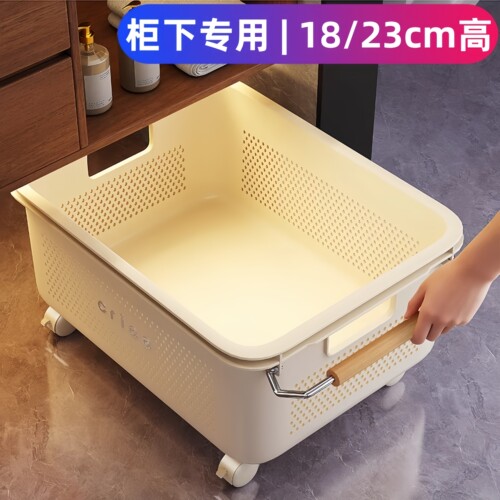 新款奶油风浴室柜下脏衣篮带滑轮可抽拉放衣服收纳筐卫生间橱柜底