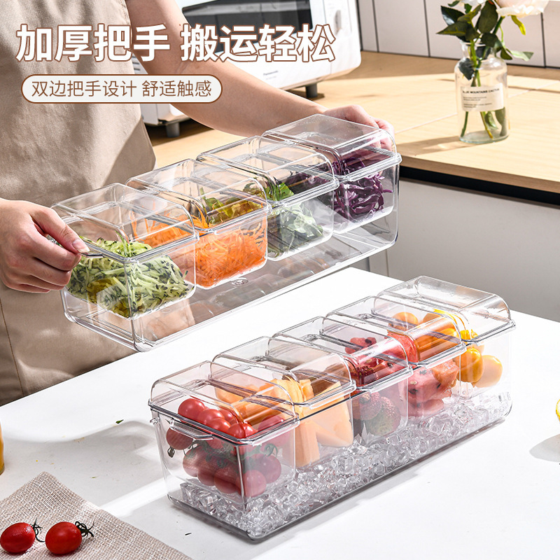 日本风加厚大号分格透明沙拉盒户外派对冰镇野餐盘水果蔬菜收纳盒