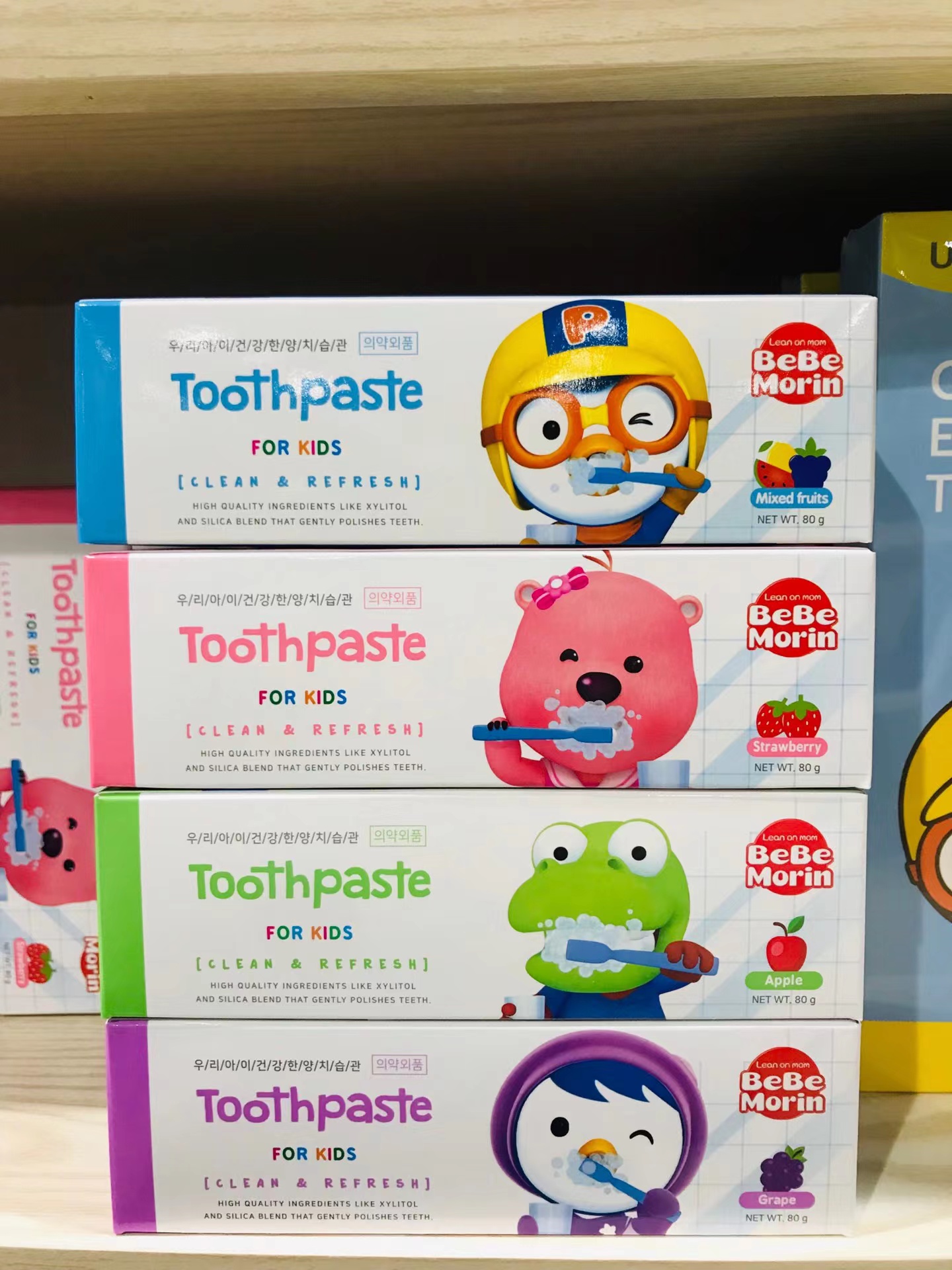 韩国进口 BeBeMorin儿童啵乐乐低氟牙膏水果味