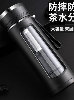 Bemega高硼硅玻璃杯男茶水分离泡茶杯大容量耐高温防摔防爆水杯子