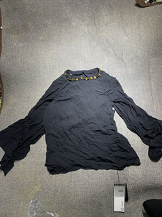 长袖 Eva 饰弹力罩衫 伊华·欧秀七折黑色珍珠水钻装 上衣c15 Ouxiu