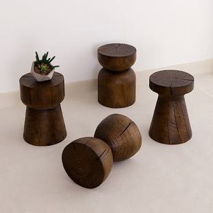 实木墩子原木凳子深纹复古边几老木头民宿茶几创意摆件矮凳换鞋凳