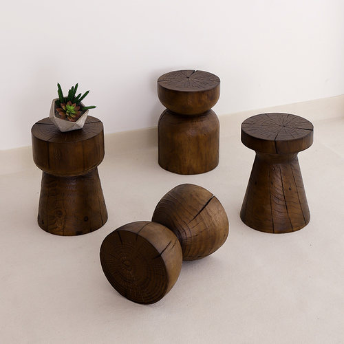 实木墩子原木凳子深纹复古边几