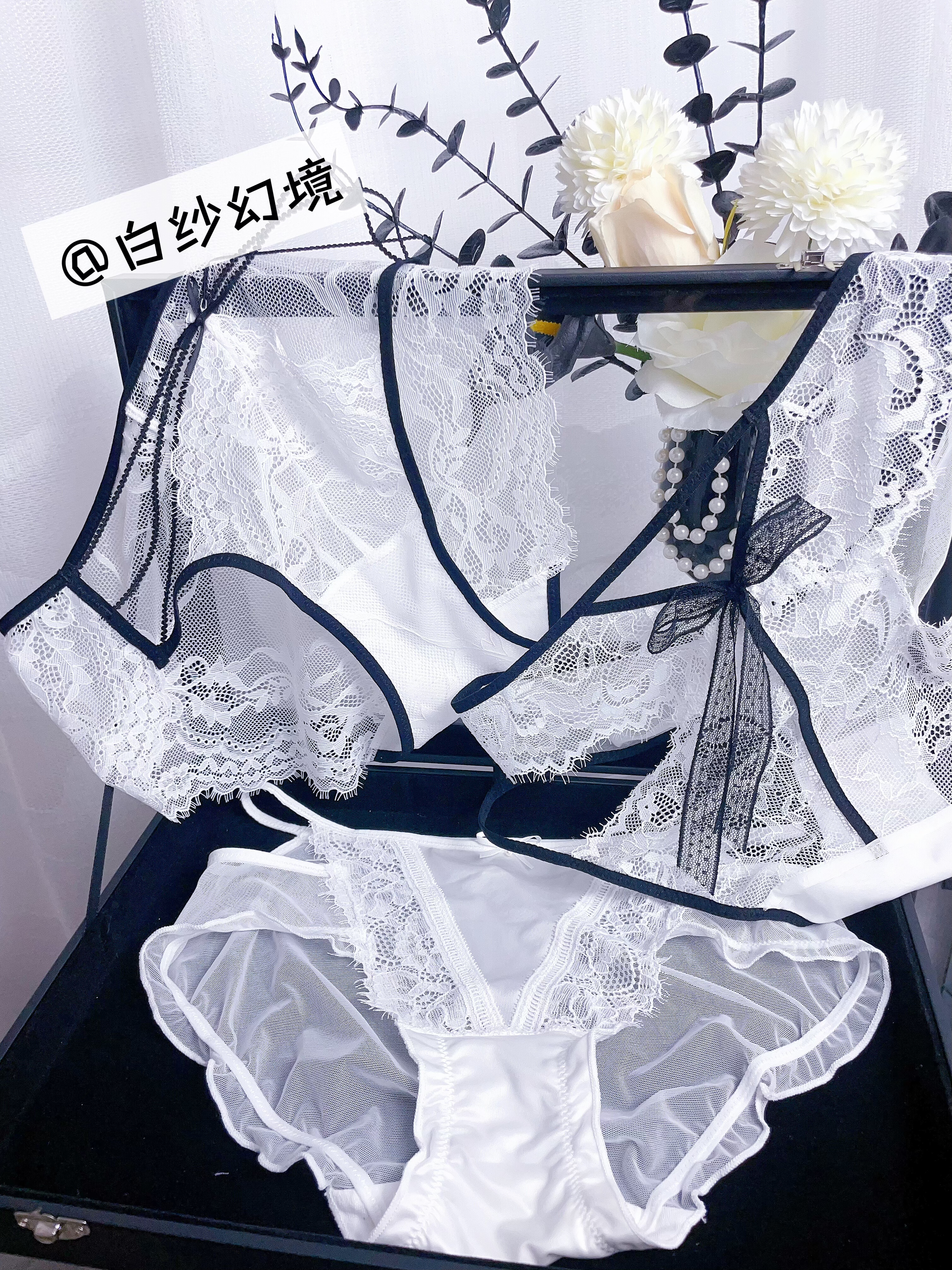 三条装白纱幻境~法式纯欲风性感蕾丝蝴蝶结女士内裤三角裤2025新