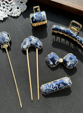 手工宋锦古风U型发簪汉服盘发