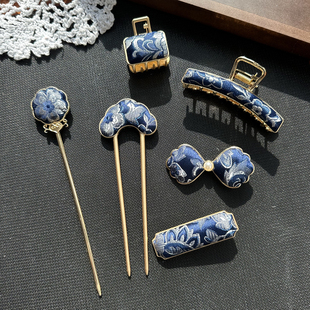 手工发簪宋锦成品小众手作发饰古风汉服U型发钗复古盘发簪子头饰