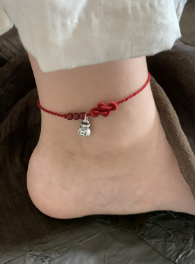 足银999纯银朱砂葫芦红绳手链脚链女款本命年红手绳新款小众轻奢