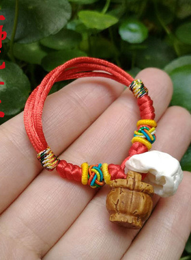 小孩婴儿宝宝桃木桃核篮手链压惊防惊吓手串男款猪惊骨桃木手镯