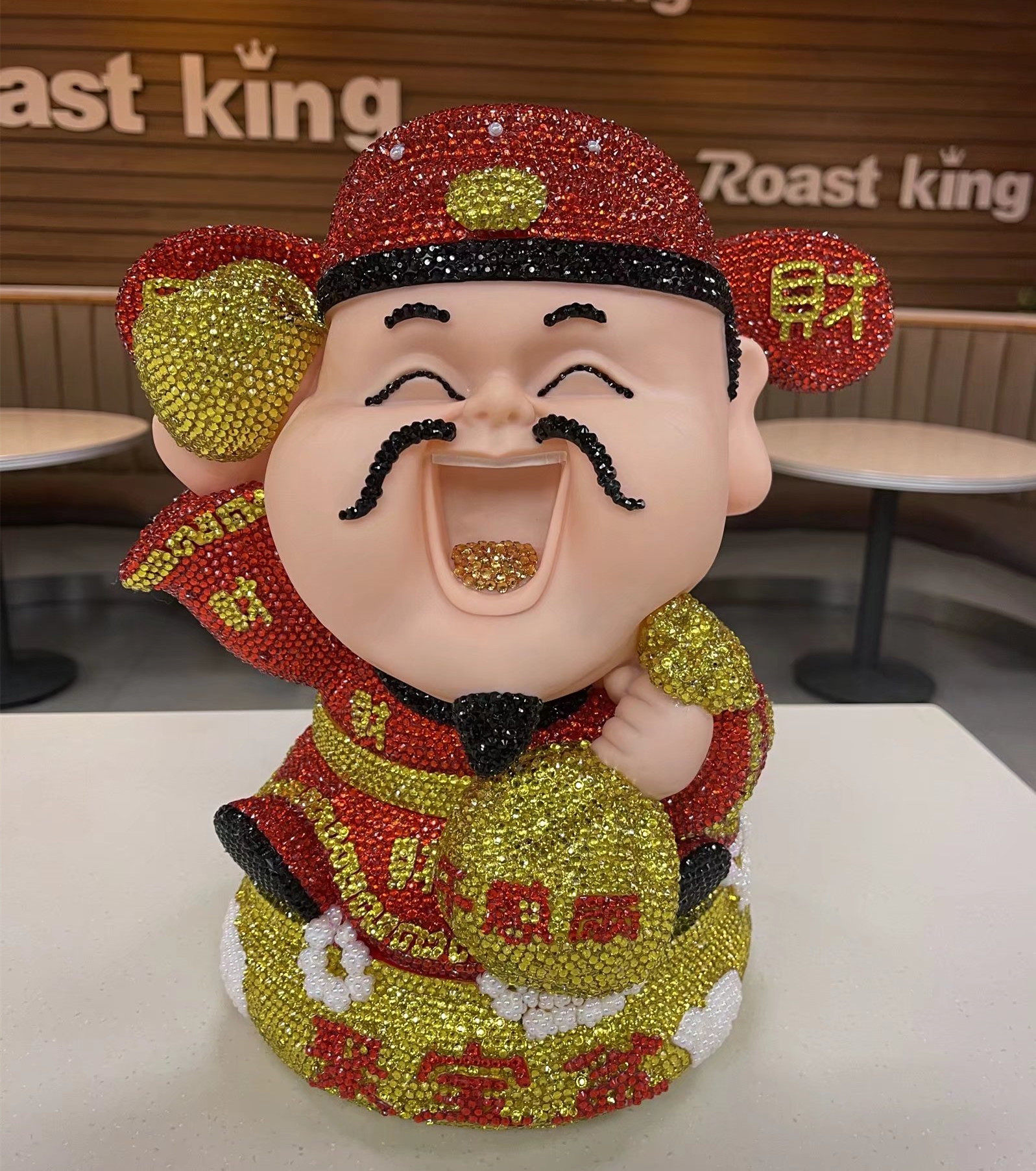 手工贴钻财神爷摆件客厅家用财神佛像存钱罐风水旺财店铺开业礼品