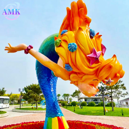 卡通美人鱼雕塑户外广场学校酒店小区卡通雕塑摆件玻璃钢雕塑