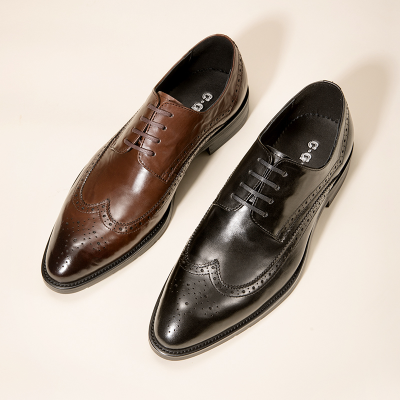布洛克雕花男鞋男士商务正装皮鞋系带尖头英伦真皮透气结婚单鞋子