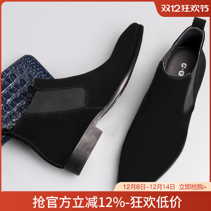 加绒英伦风短靴磨砂高帮皮鞋新款