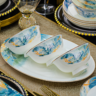 碗家用2025新款景德镇轻奢骨瓷餐具套装碗碟套装家用乔迁新居碗盘