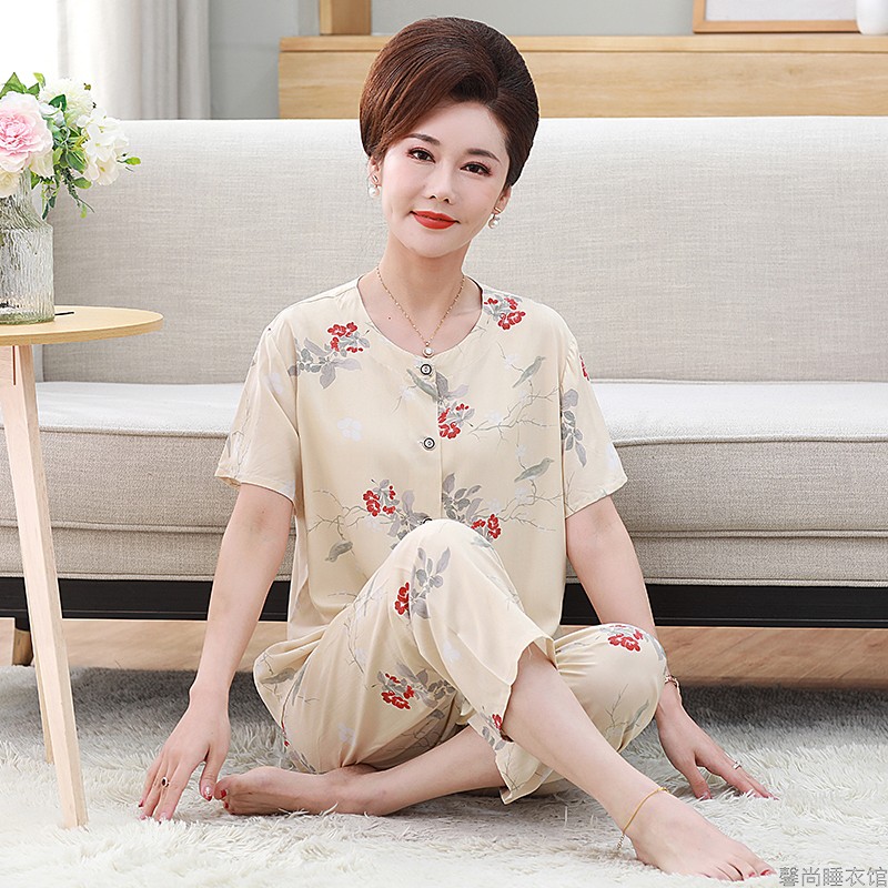 高档绵绸春夏季中老年妈妈睡衣