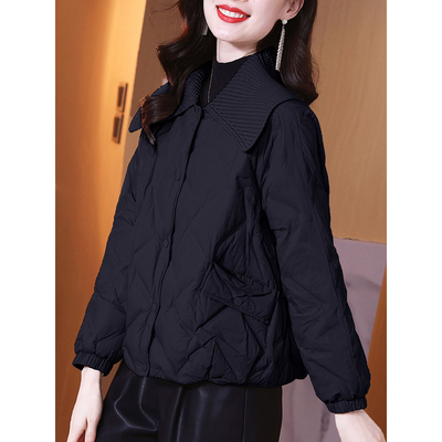 小个子轻薄保暖短款针织大翻领羽绒棉服2025秋冬季新款休闲外套女