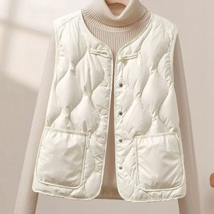 羽绒棉马夹女2025冬季新款时尚简约风修身单排扣短款保暖叠穿马甲
