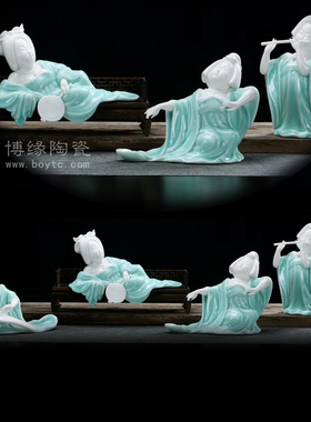 中式风家居客厅仕女人物艺术品