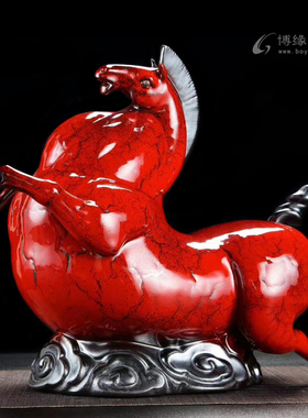 陶瓷红色马到成功橱柜招财摆件