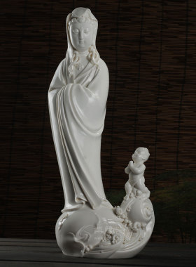 童子拜观音佛像供奉摆件德化白瓷