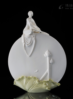 荷塘月色德化白瓷抚琴工艺摆件