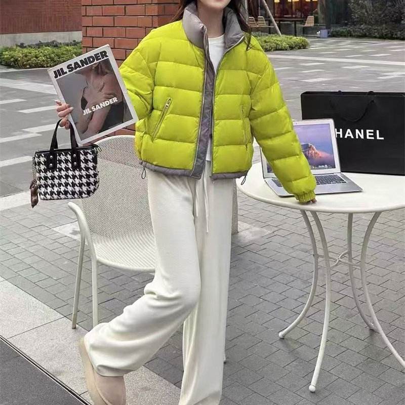 5846立领撞色两面穿棉服冬季时尚新款韩版小个子抽绳保暖棉服外套