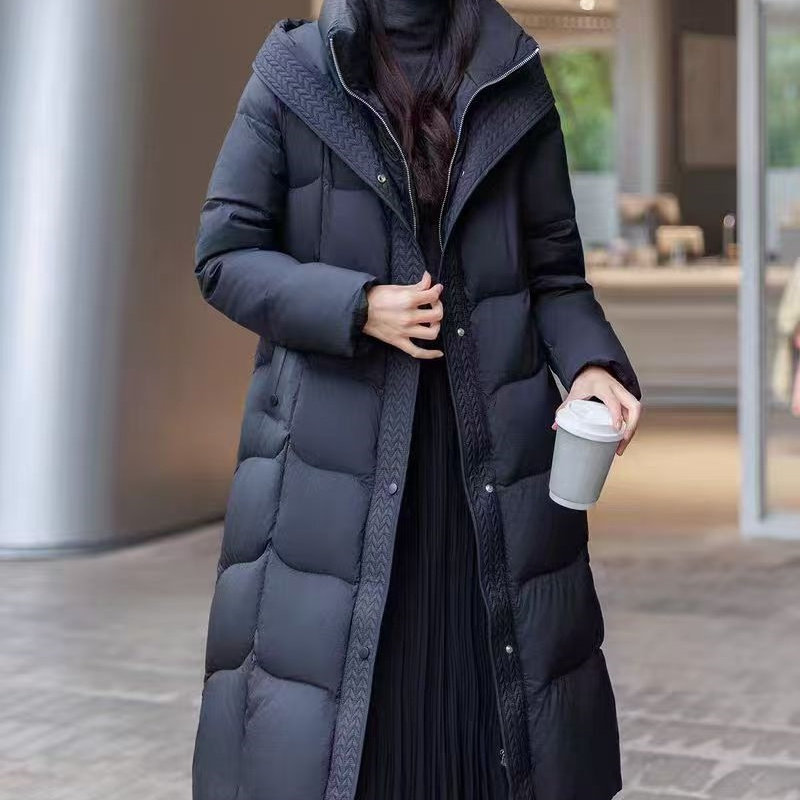 5922中长款连帽羽绒服冬季时尚新款女装95鹅绒修身保暖过膝外套