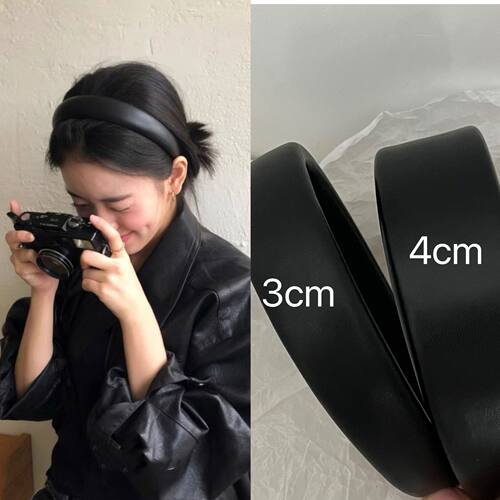 韩国ins博主同款纯黑色pu皮质厚发箍高颅顶显脸小头箍百搭发