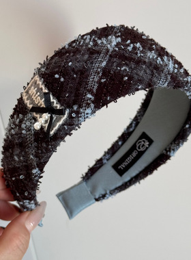 原单大牌品质蓝色系小香风高级感发箍抓夹发圈套装