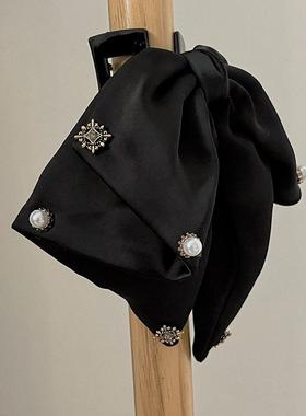 复古缎面蝴蝶结抓夹女高级感气质优雅低马尾夹后脑勺夹子头饰发夹