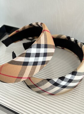 经典复古格纹海绵发箍法式优雅秋冬女百搭外出宽边头箍