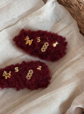 新年红色马年毛绒发夹高级感精致刘海侧边夹bb夹发卡马上暴富