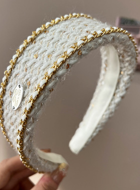 轻奢大牌小香风发箍2025新款毛呢高颅顶针织头箍高级感头箍发卡