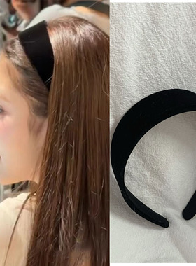 田中杏奈anna同款黑色丝绒宽边发箍女2025新款日常外戴高颅顶