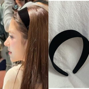 田中杏奈anna同款 日常外戴高颅顶 黑色丝绒宽边发箍女2025新款