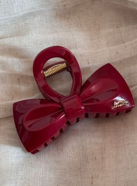 新年红色蝴蝶结金标抓夹百搭盘发通勤鲨鱼夹发饰2026年新款