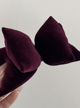 高端品质填充棉蝴蝶结丝绒发夹秋冬高级感弹簧夹气质马尾顶夹