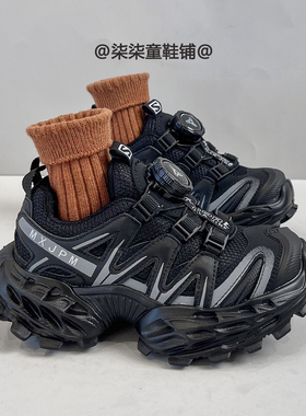 2025秋冬季新款儿童黑色运动鞋女童轻便百搭老爹鞋男童户外跑步鞋