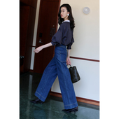 无有无印蓝色阔腿高腰宽松直筒牛仔显瘦牛仔裤 21108