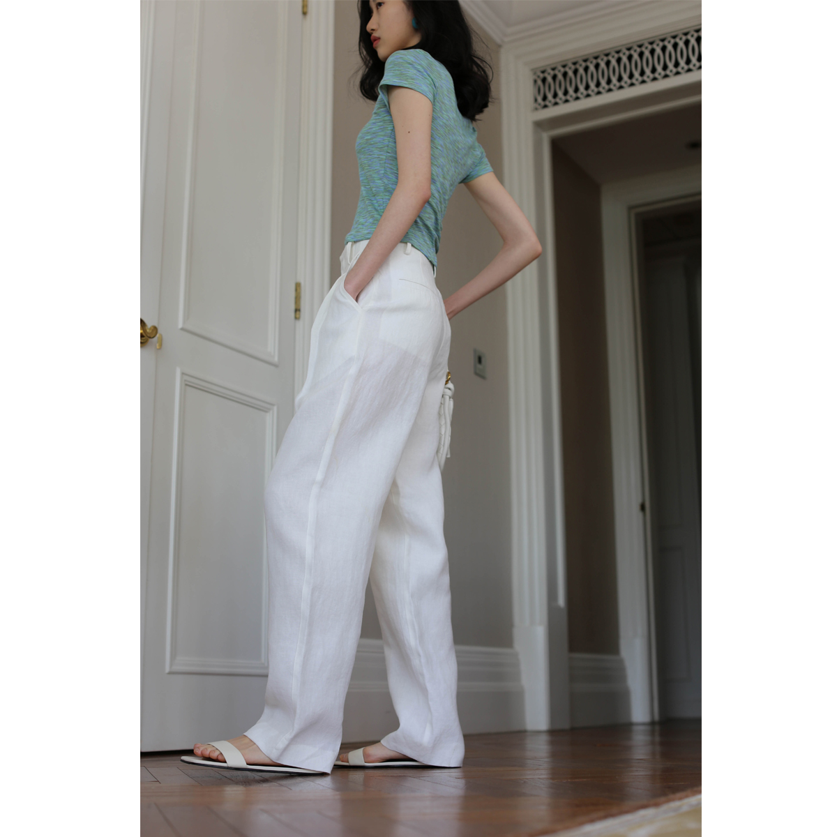 无有无印通勤白色直筒阔腿裤
